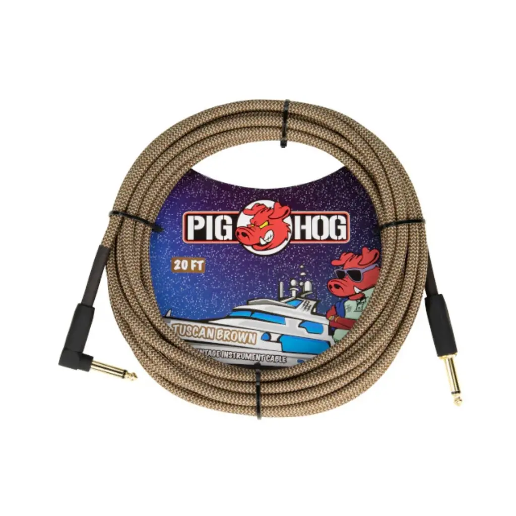 Pig Hog Vintage Instrument Cable - Tuscan Brown, 20Ft Right Angle To Straight 1