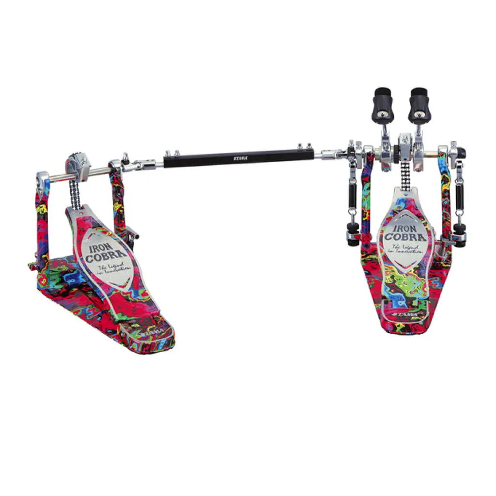 Tama 50Th Anniversary Limited Iron Cobra Power Glide Twin Pedal - Marble Psychedelic Rainbow 1