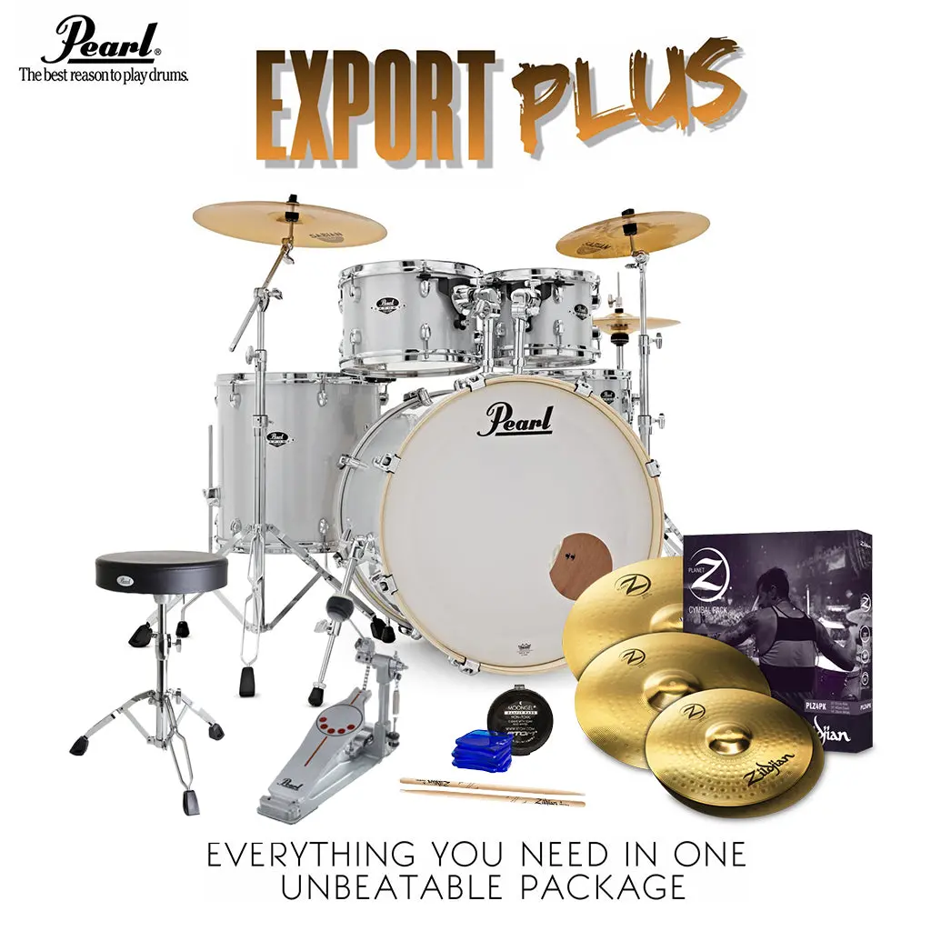 Pearl Export 22" Exx Fusion Plus Drum Kit Package With Zildjian Cymbals & Hardware - Arctic Sparkle 1