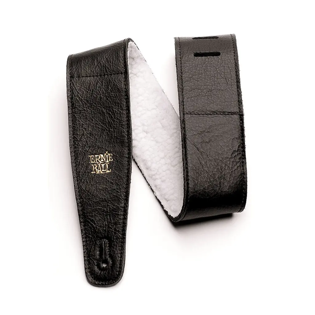 Ernie Ball 2.5 Inch Adjustable Italian Leather Strap With Fur Padding, Black 1