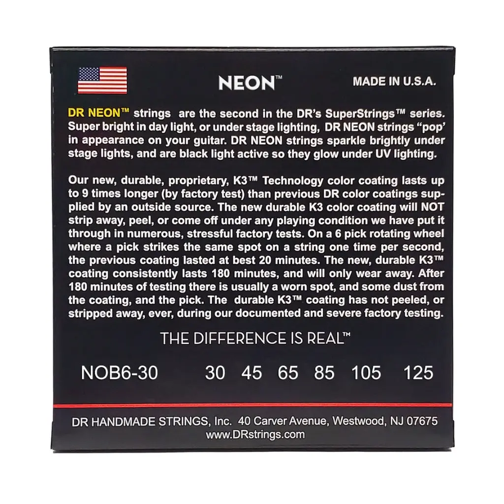 Dr Strings Hi-Def Neon Orange K3 Coated 6-String Bass Guitar Strings - Medium 30-125 2