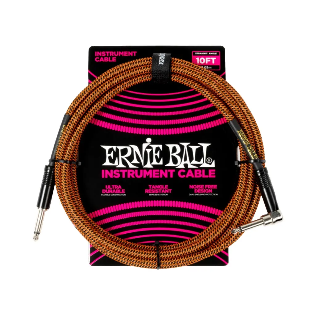 Ernie Ball Braided Straight To Right Angle Instrument Cable - 10Ft, Pumpkin Pie 1