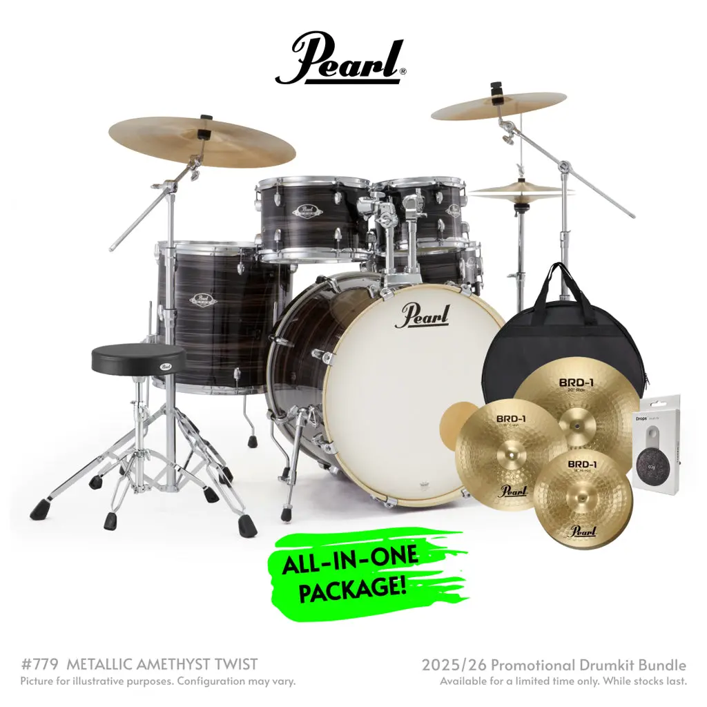 Pearl Export Plus 5Pc 22" Fusion Plus Drum Kit With Pearl Cymbals - Metallic Amethyst Twist 1