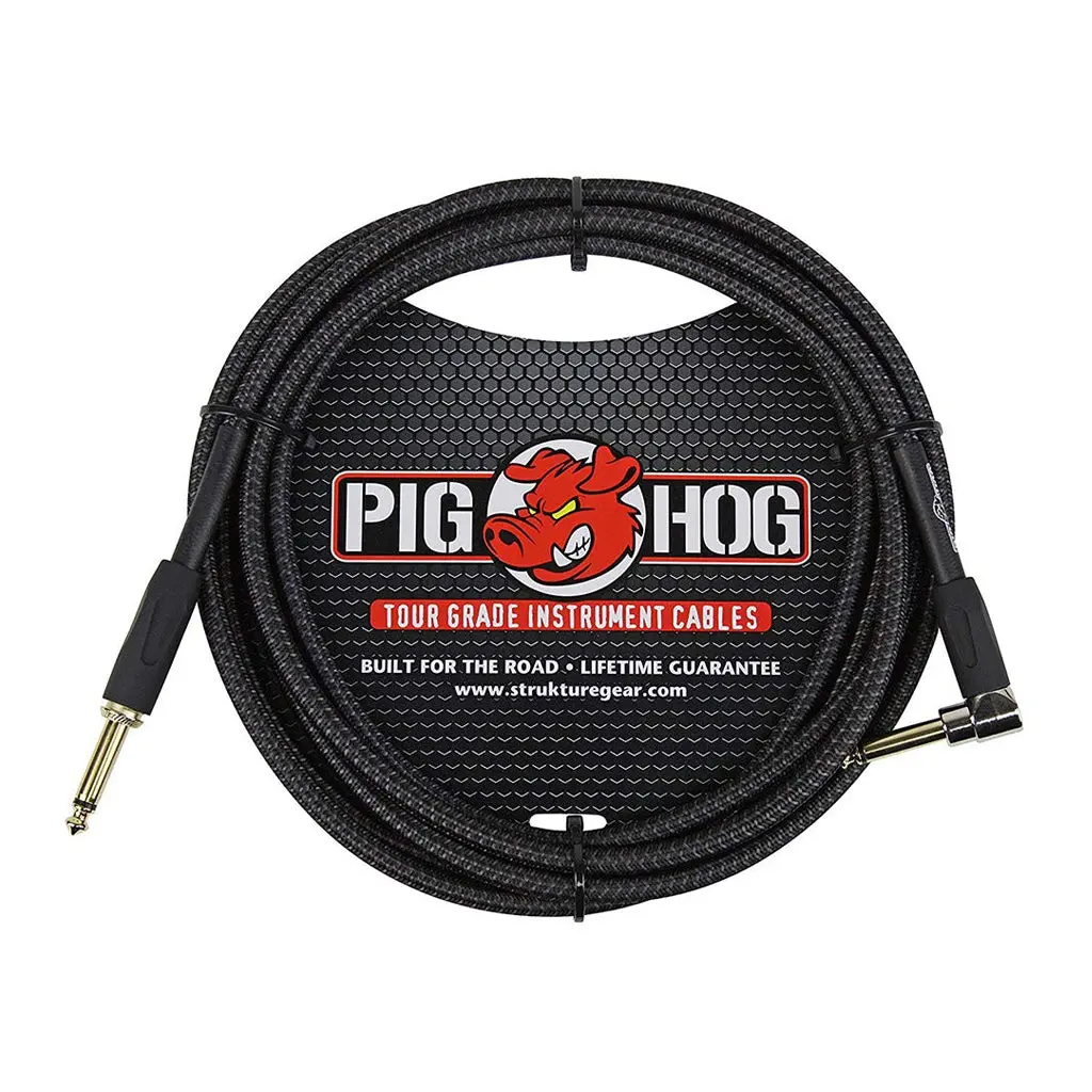 Pig Hog Pch20bkr “Black Woven” Instrument Cable 20Ft - Right Angle 1