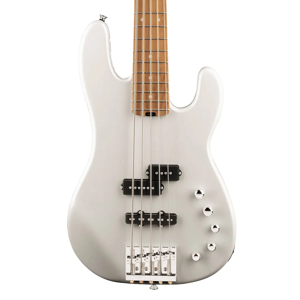 Charvel Pro-Mod San Dimas Bass Pj V, Caramelized Maple Fingerboard - Platinum Pearl 1