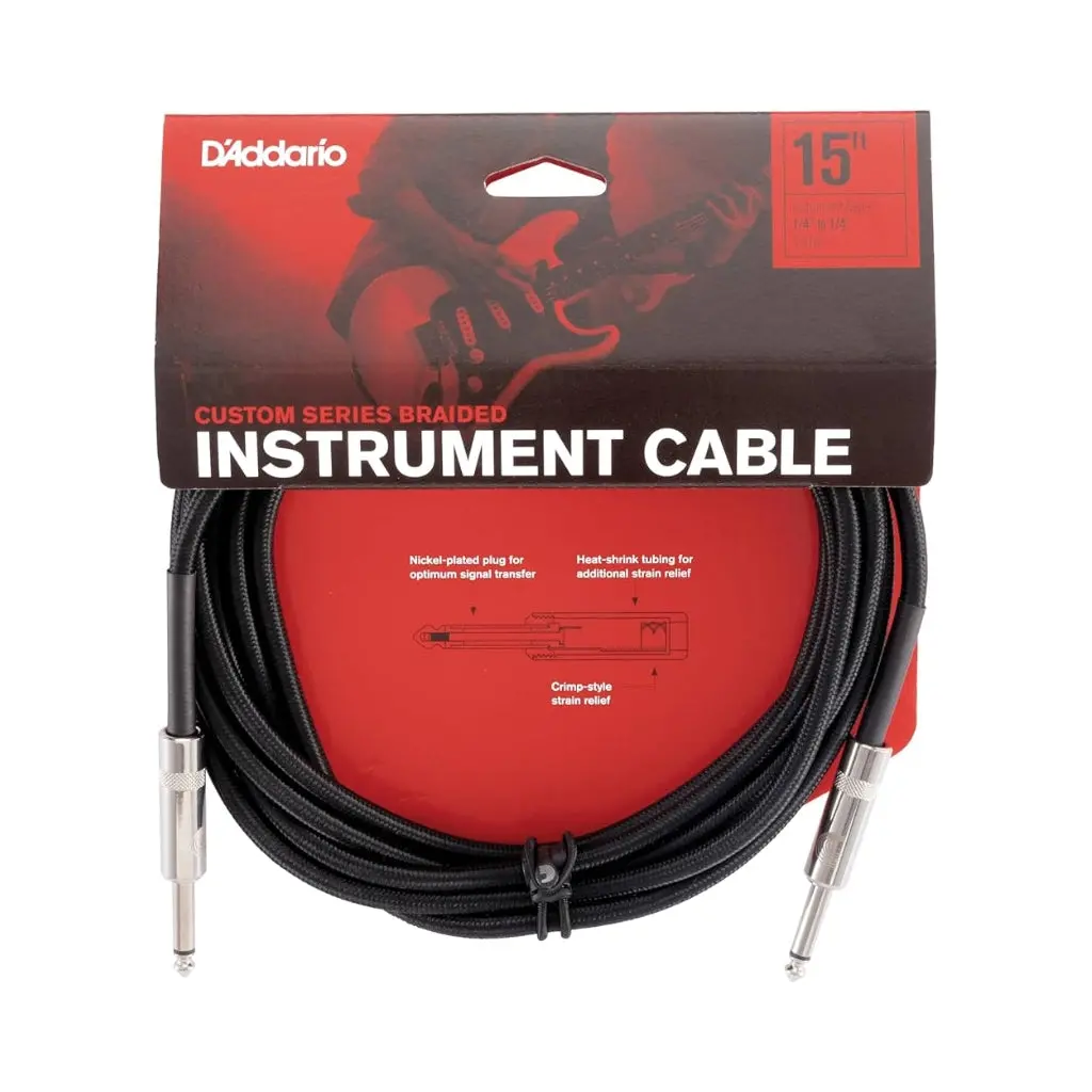 D'addario Pw-Bg-15Bk Braided Straight To Straight Instrument Cable - 15 Foot, Black 1
