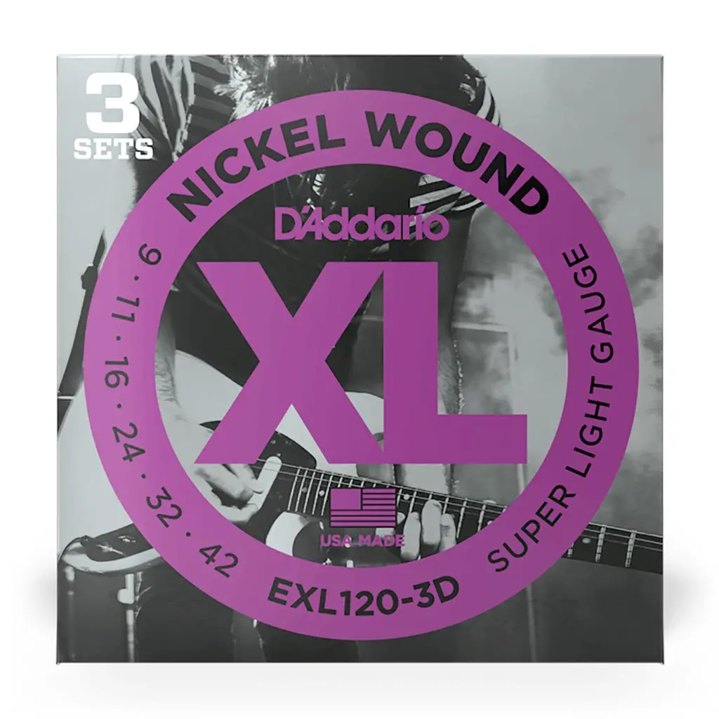 D'addario - Exl120-3D - 3 Pack Nickel Wound Super Light 9-42 - Electric Guitar Strings 1