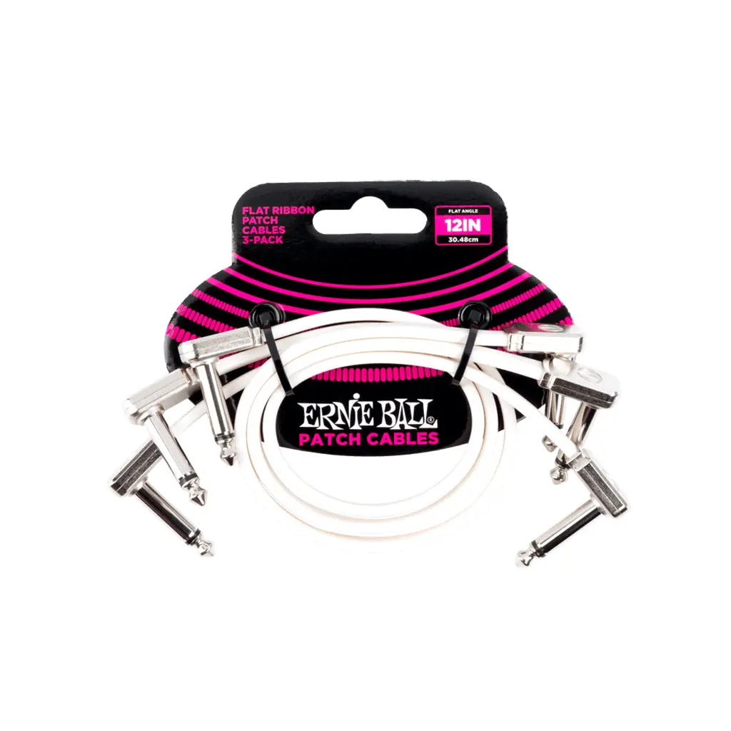 Ernie Ball 12” White Flat Ribbon Patch Cable 3-Pack 1