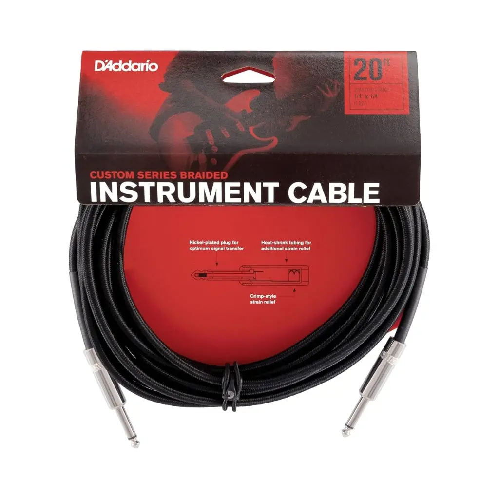 D'addario Pw-Bg-20Bk Braided Straight To Straight Instrument Cable - 20 Foot, Black 1