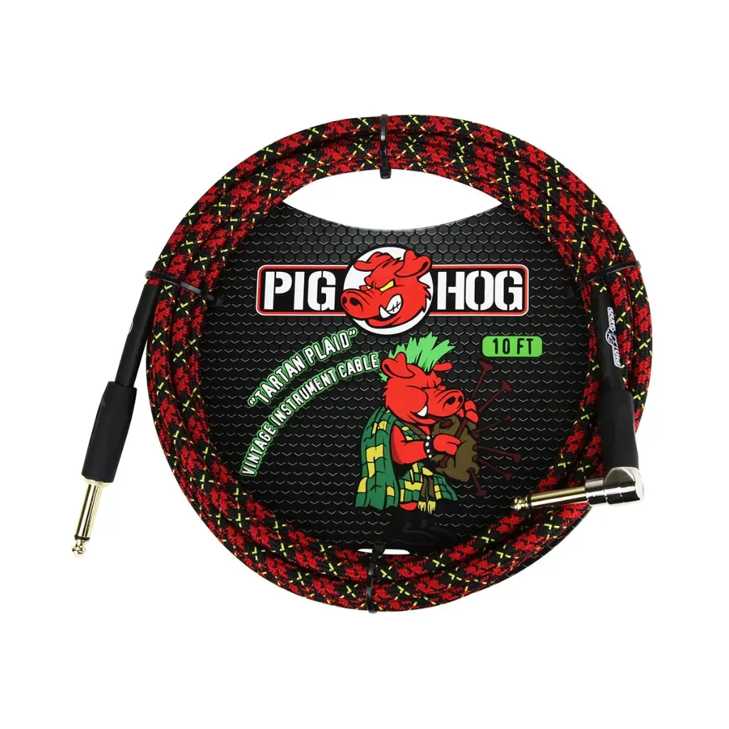 Pig Hog Vintage Instrument Cable - Tartan Plaid, 10Ft Right Angle To Straight 1