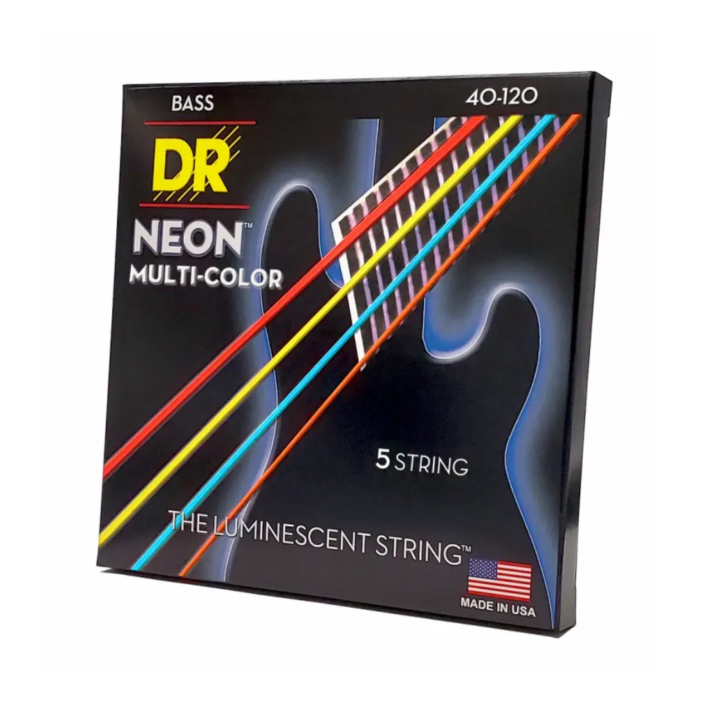 Dr Strings Hi-Def Neon Multi-Color K3 Coated 5-String Bass Guitar Strings - Light 40-120 1