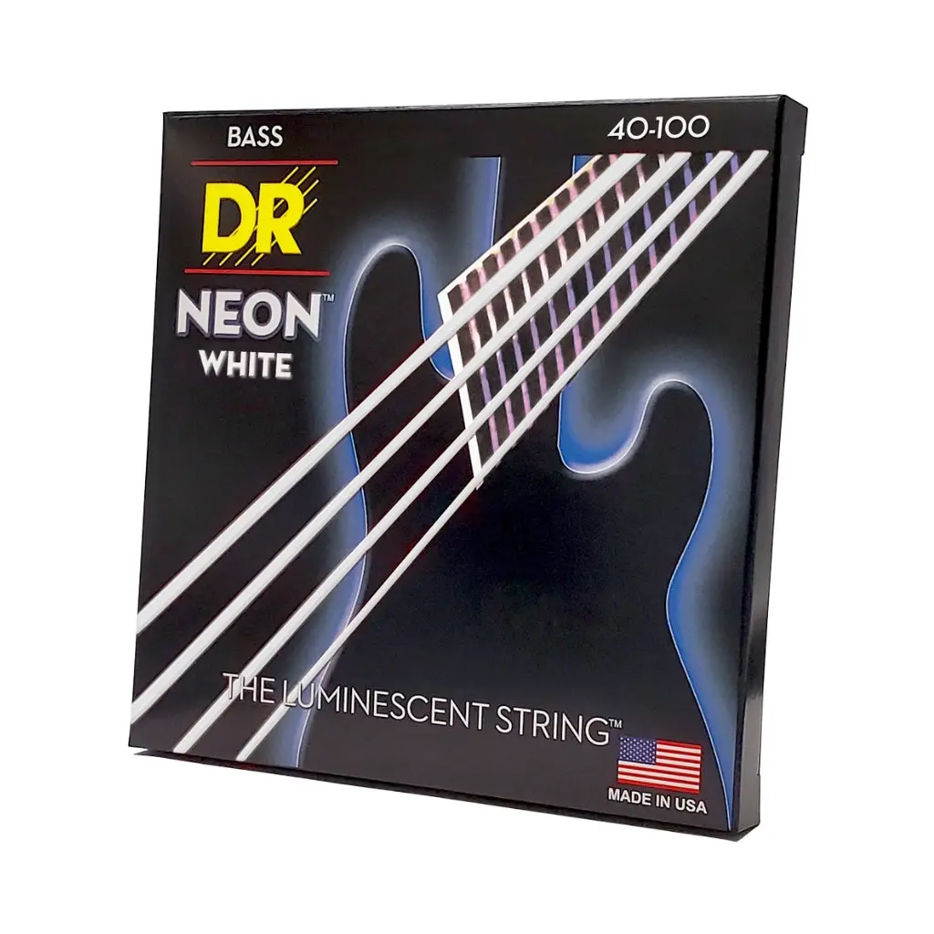 Dr Strings Hi-Def Neon White K3 Coated Bass Guitar Strings - Light 40-100 1