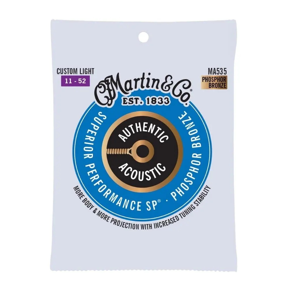 Martin Ma535 Authentic Sp 92/8 Custom Light Phosphor Bronze Acoustic Guitar Strings 11-52 1