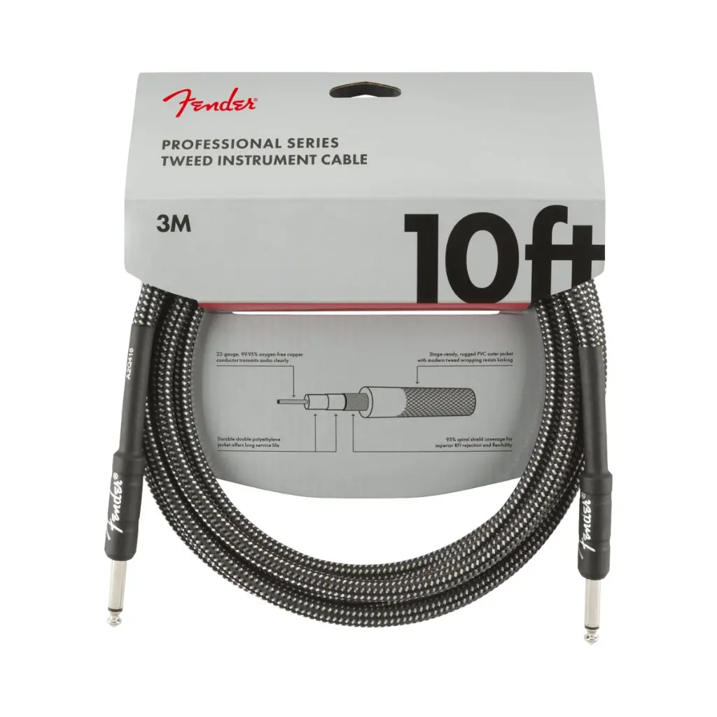 Fender Professional Series Straight To Straight Instrument Cable - 10 Foot Gray Tweed 1