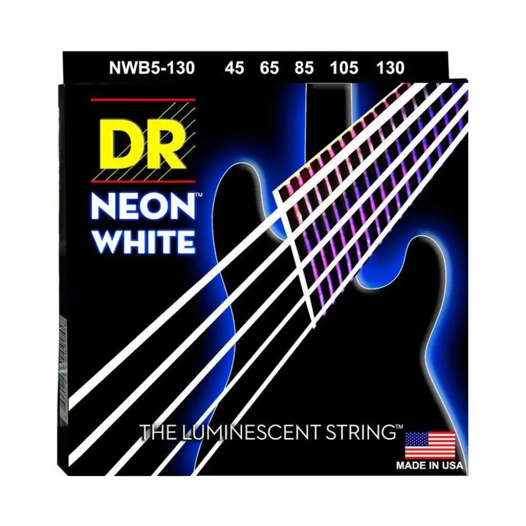 Dr Strings Hi-Def Neon White K3 Coated 5-String Bass Guitar Strings - Medium To Heavy 45-130 1