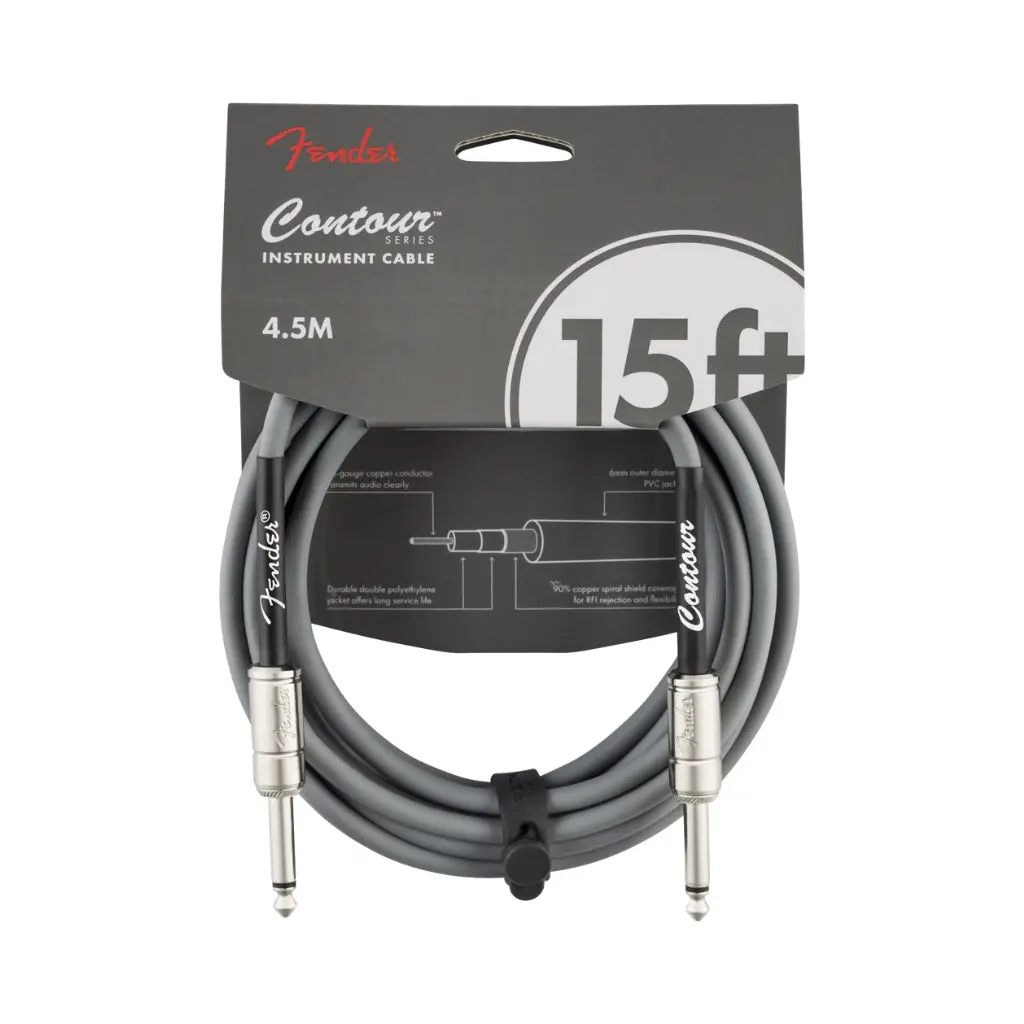 Fender Contour Series Straight To Straight Instrument Cable - 15 Foot Inca Silver 1