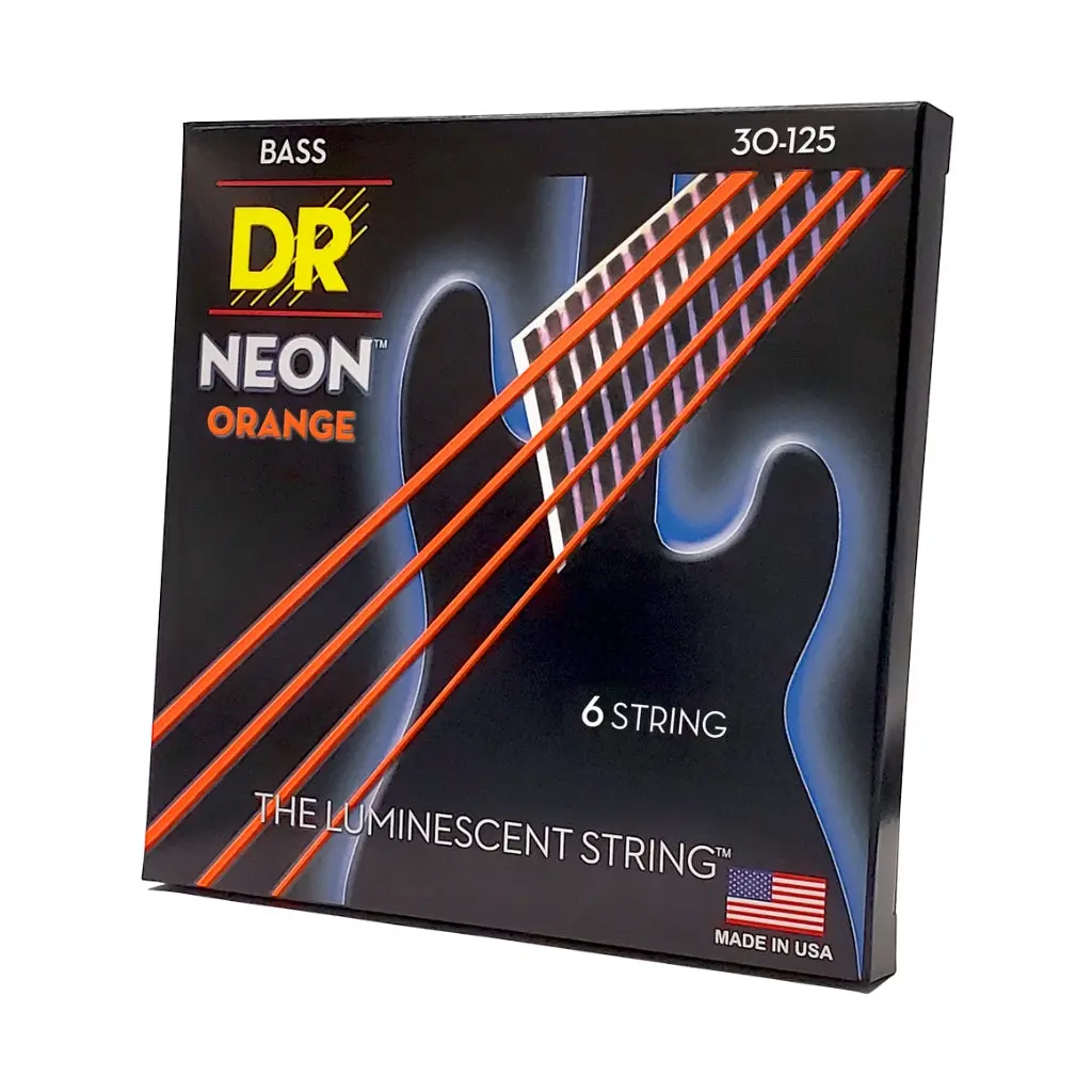 Dr Strings Hi-Def Neon Orange K3 Coated 6-String Bass Guitar Strings - Medium 30-125 1