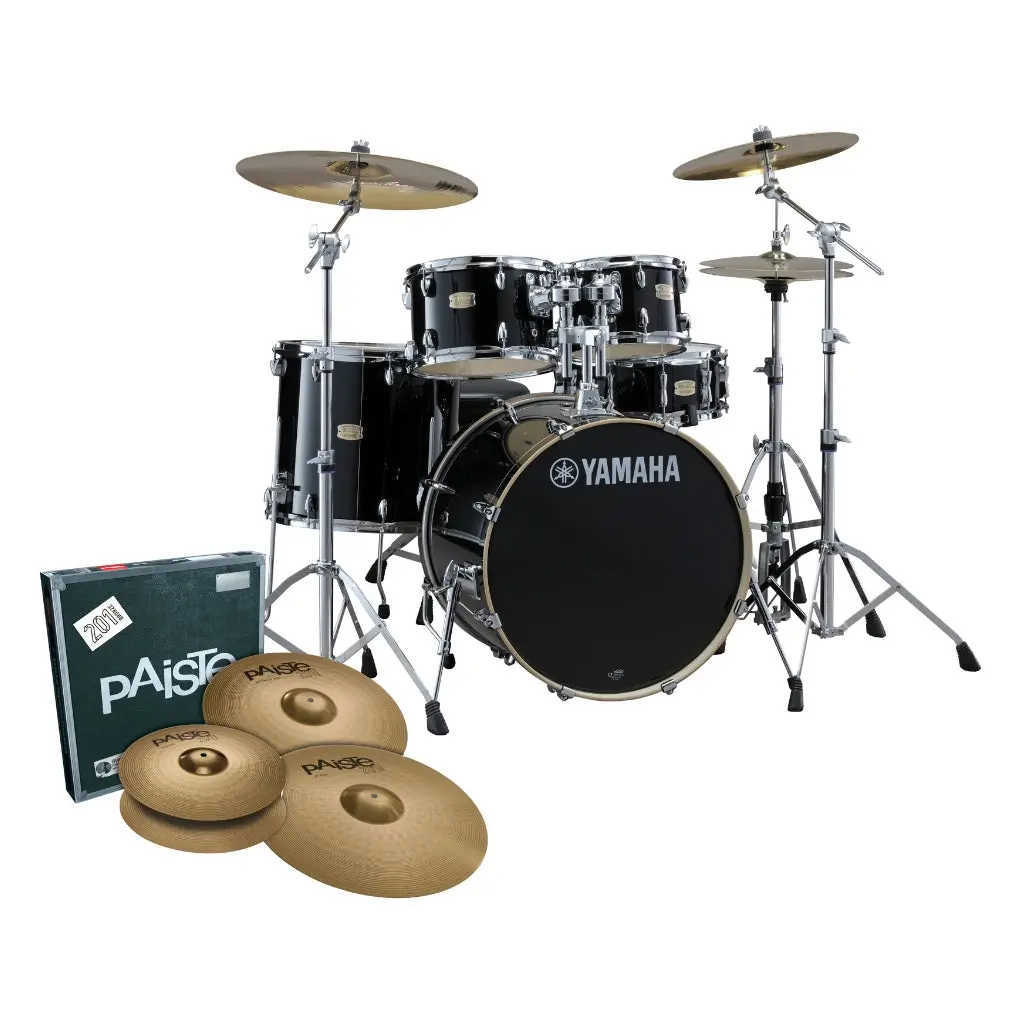 Yamaha Stage Custom Birch Next Stage Fusion Shell Pack With Hardware And Cymbals - Raven Black 1