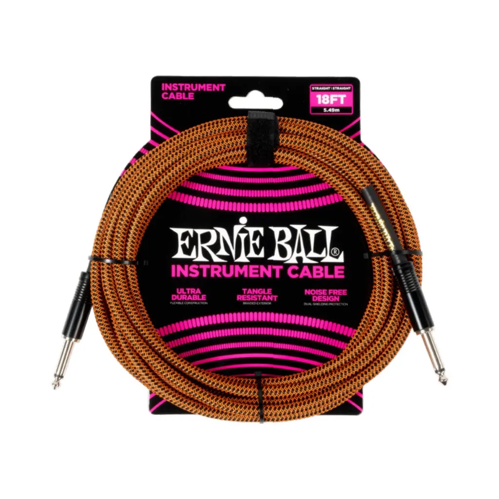 Ernie Ball Braided Straight To Straight Instrument Cable - 18Ft, Pumpkin Pie 1