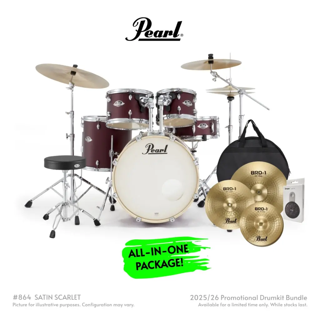 Pearl Export Plus 5Pc 20" Fusion Drum Kit With Brd-1 Cymbals - Satin Scarlet 1