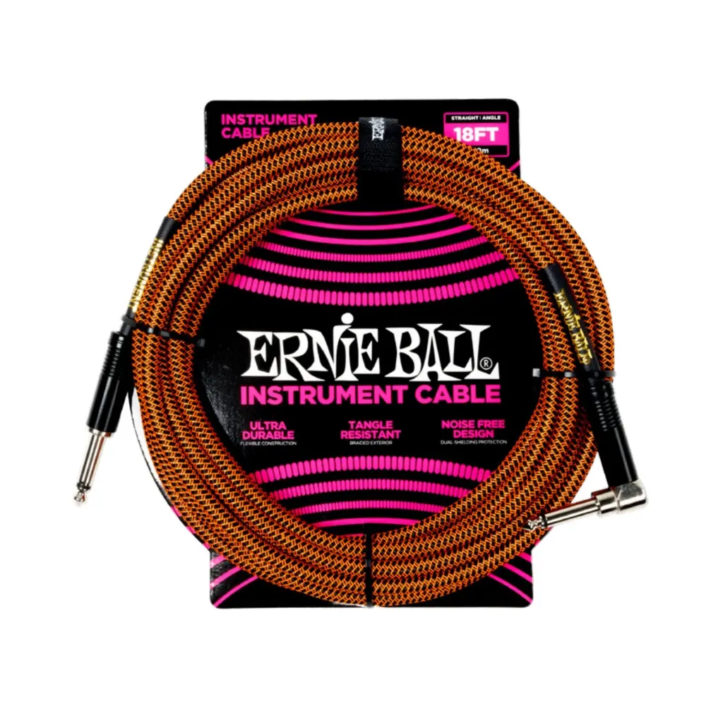 Ernie Ball Braided Straight To Right Angle Instrument Cable - 18Ft, Pumpkin Pie 1