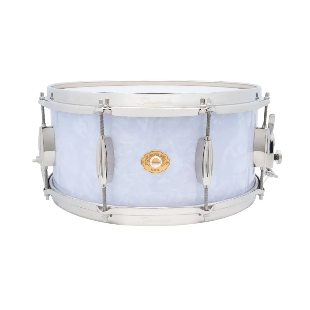 Slingerland Radio King Artist Snare Drum - 6.5 Inches X 14 Inches, White Marine Pearl Wrap 1