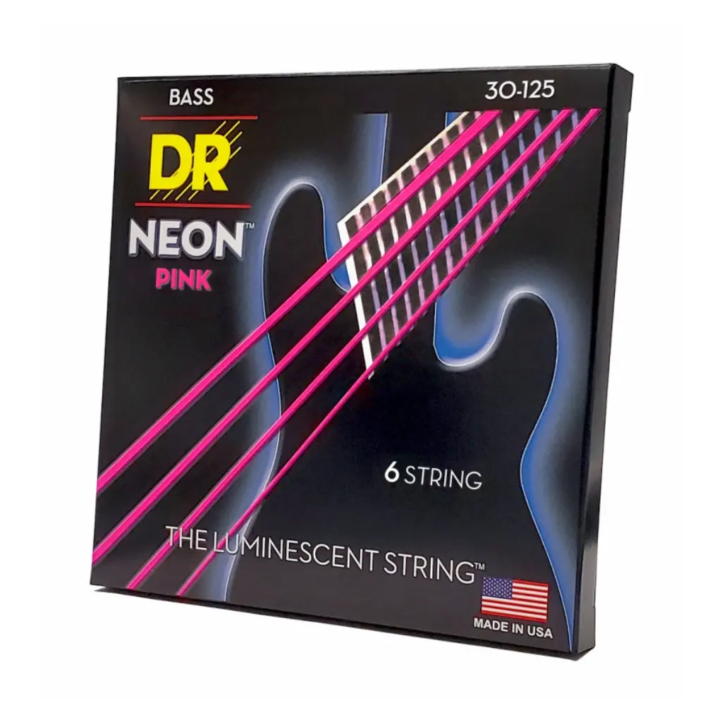 Dr Strings Hi-Def Neon Purple K3 Coated 6-String Bass Guitar Strings - Medium 30-125 1