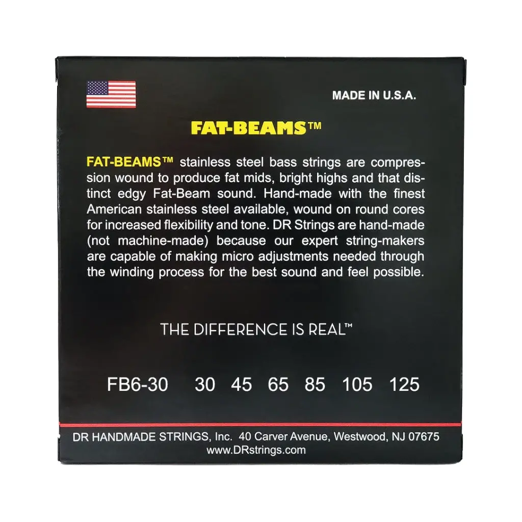 Dr Fat-Beams Stainless Steel 6-String Bass Guitar Strings - Medium 30-125 2