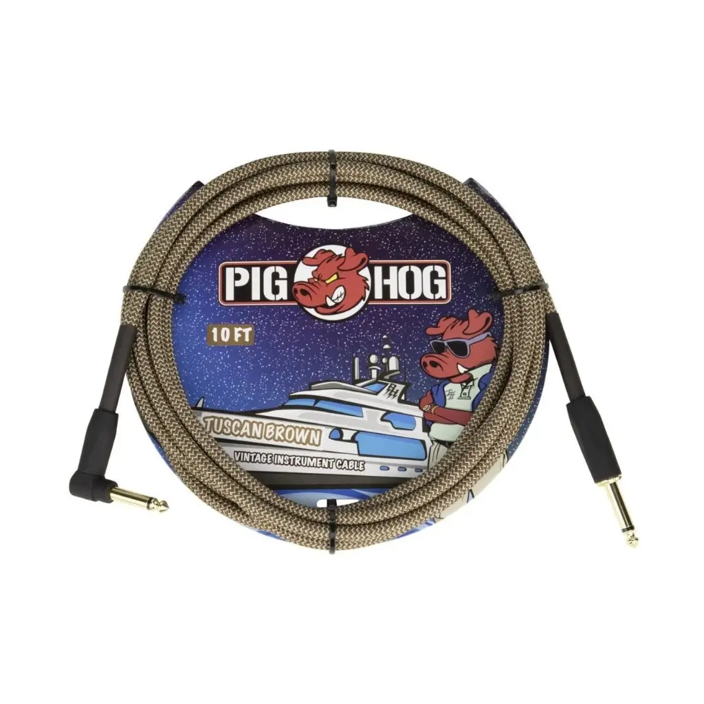 Pig Hog Vintage Instrument Cable - Tuscan Brown, 10Ft Right Angle To Straight 1