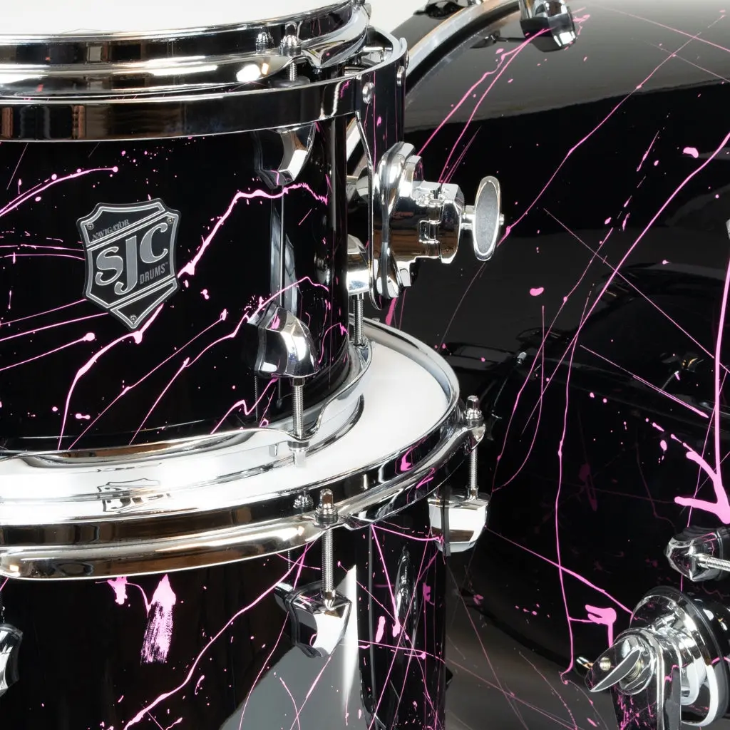 Sjc Custom Drums Navigator 3-Piece Shell Pack - Black With Pink Splatter 2