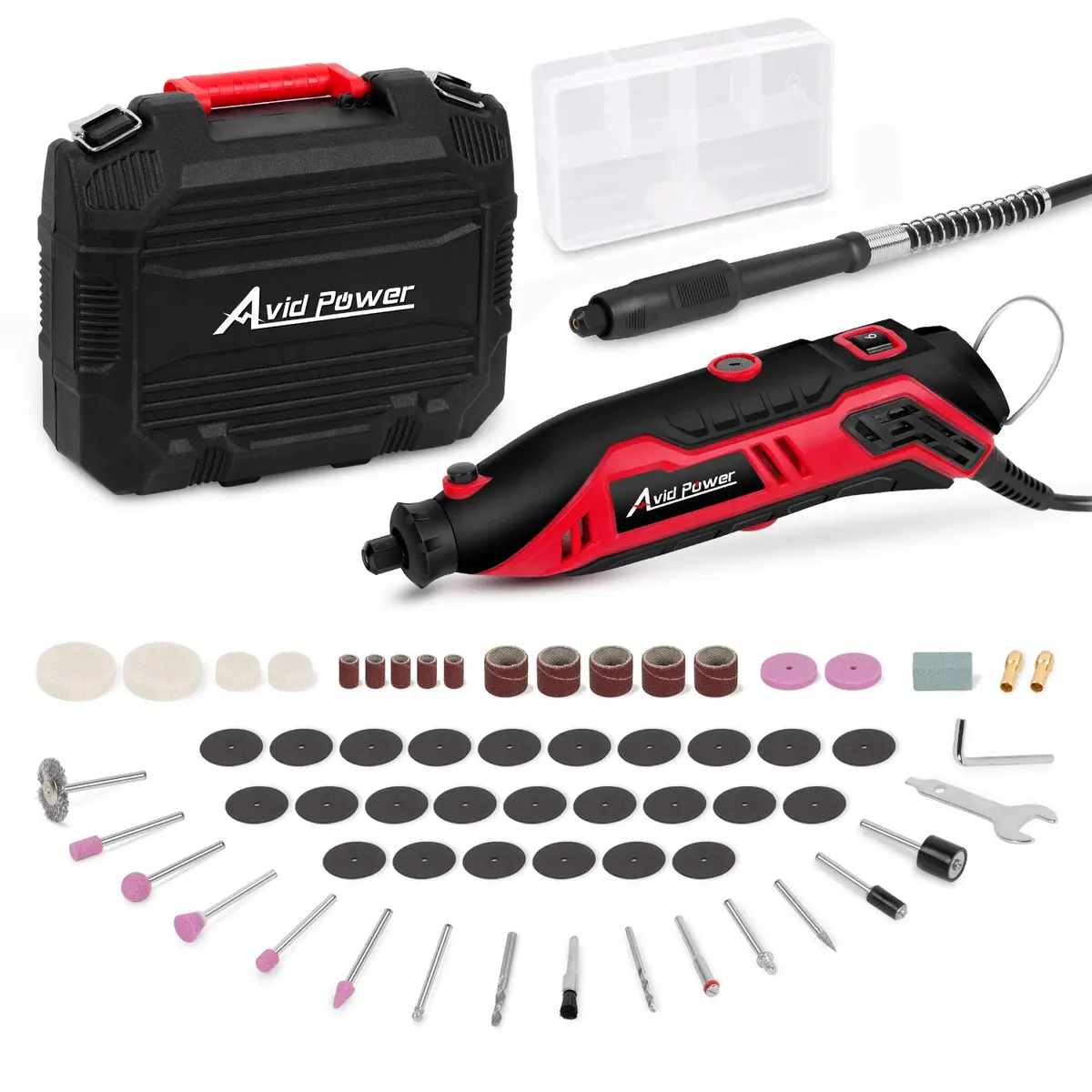 Rotary Tool Kit Variable Speed With Flex Shaft, 61Pcs Accessories And Carrying Case For Grinding, Cutting, Wood Carving, Sanding, And Engraving 1
