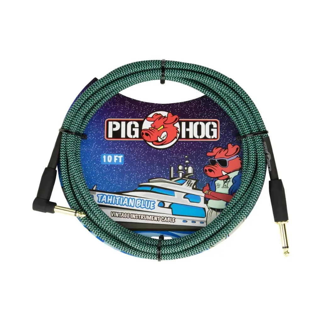 Pig Hog Vintage Instrument Cable - Tahitian Blue, 10Ft Right Angle To Straight 1