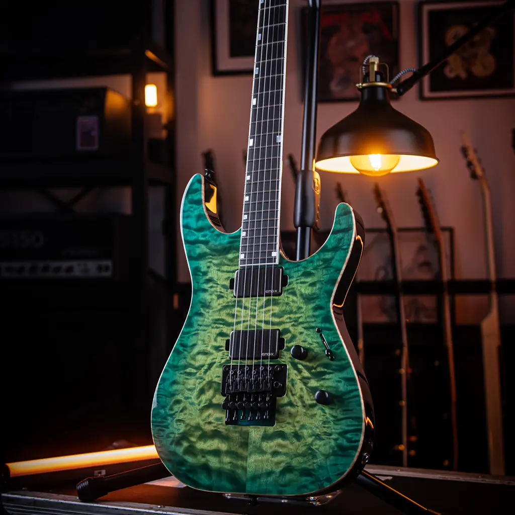 Esp Usa M-Ii Quilted Maple Electric Guitar W/Floyd Rose & Emg - Lime Burst 1