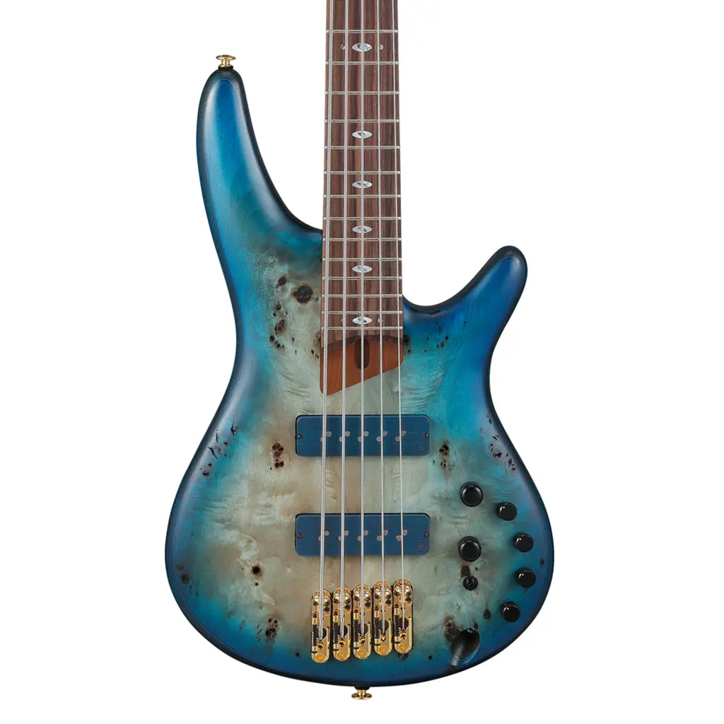 Ibanez Sr6605 5-String Bass Mappa Burl Top With Rosewood Fretboard And Case - Ghost Fleet Blue Burst 1