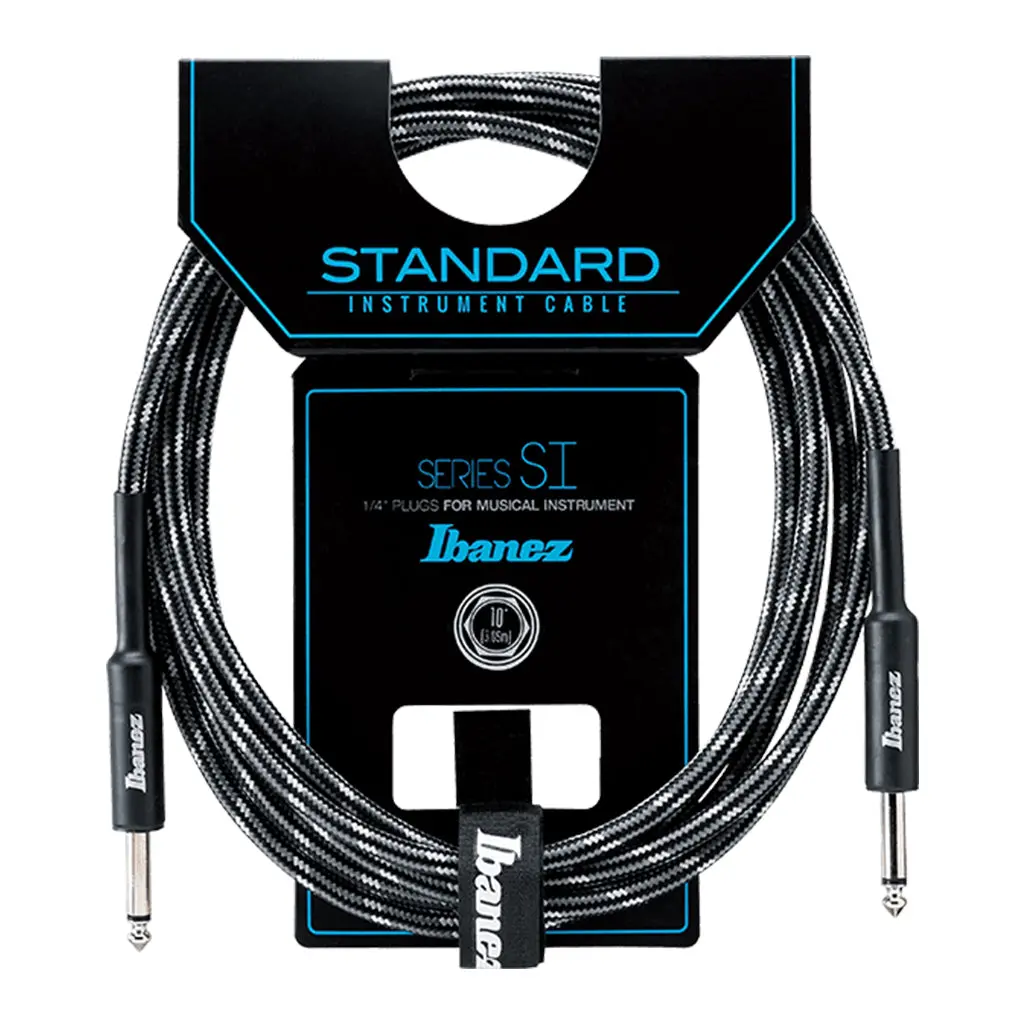 Ibanez Si10 Woven Guitar Cable W/ 2 Straight Plugs - 10Ft (Charcoal Grey) 1