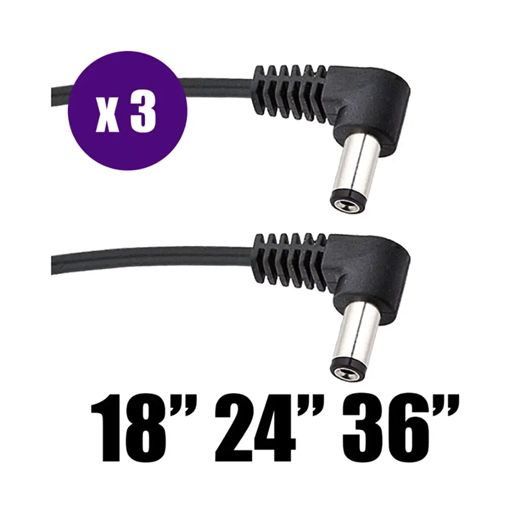 Voodoo Lab Standard Polarity 2.1Mm Right-Angle 18/24/36" Cables - 3 Pack 1
