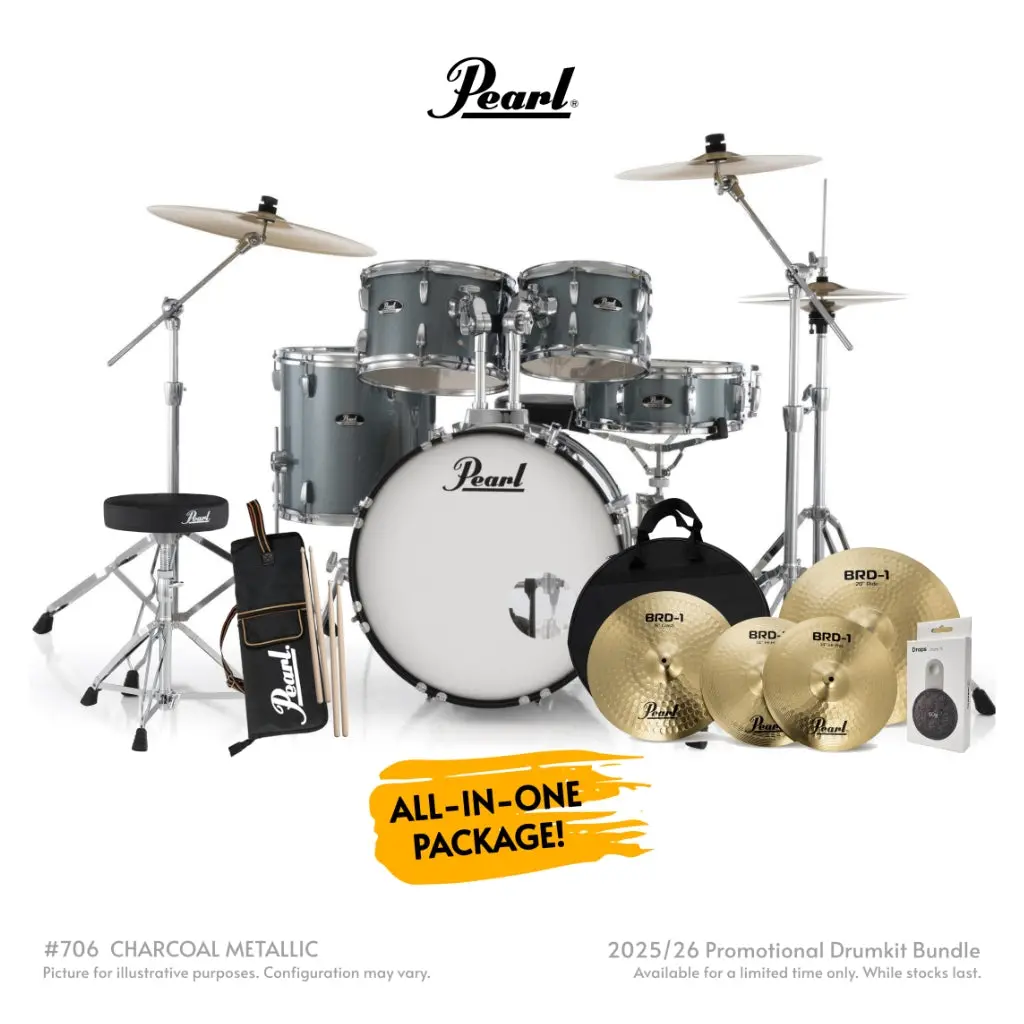 Pearl Roadshow-Plus 5Pc 20" With Brd-1 Cymbals Drum Package - Charcoal Metallic 1