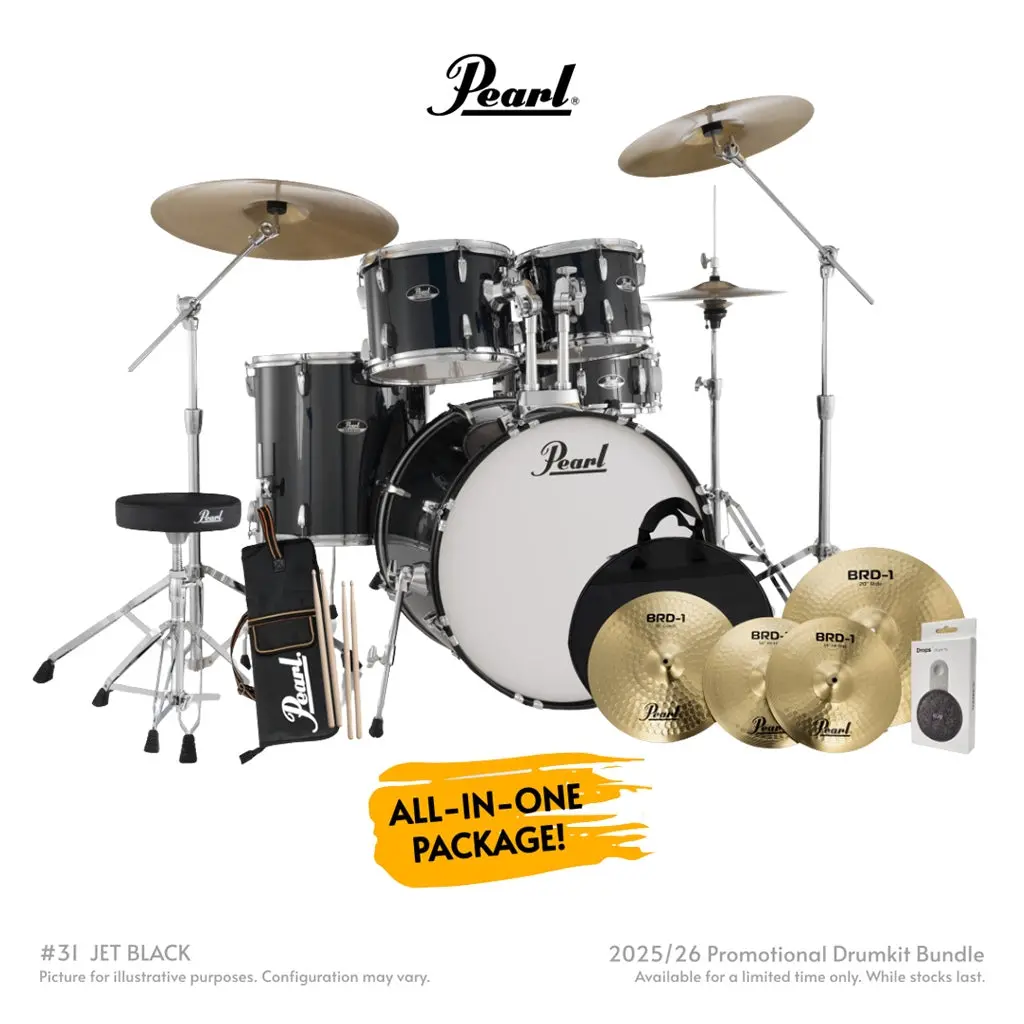 Pearl Roadshow-Plus 5Pc 22" Drum Package With Pearl Cymbals - Jet Black 1