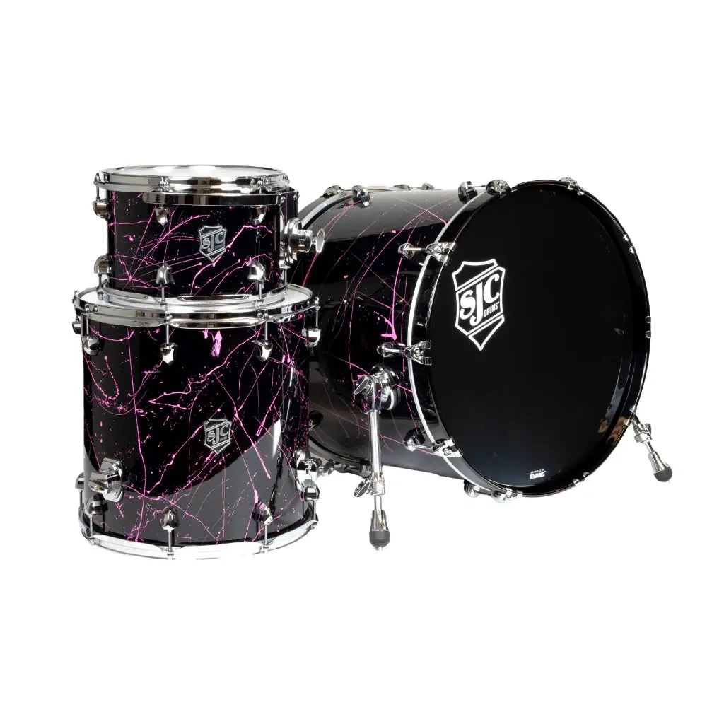 Sjc Custom Drums Navigator 3-Piece Shell Pack - Black With Pink Splatter 1