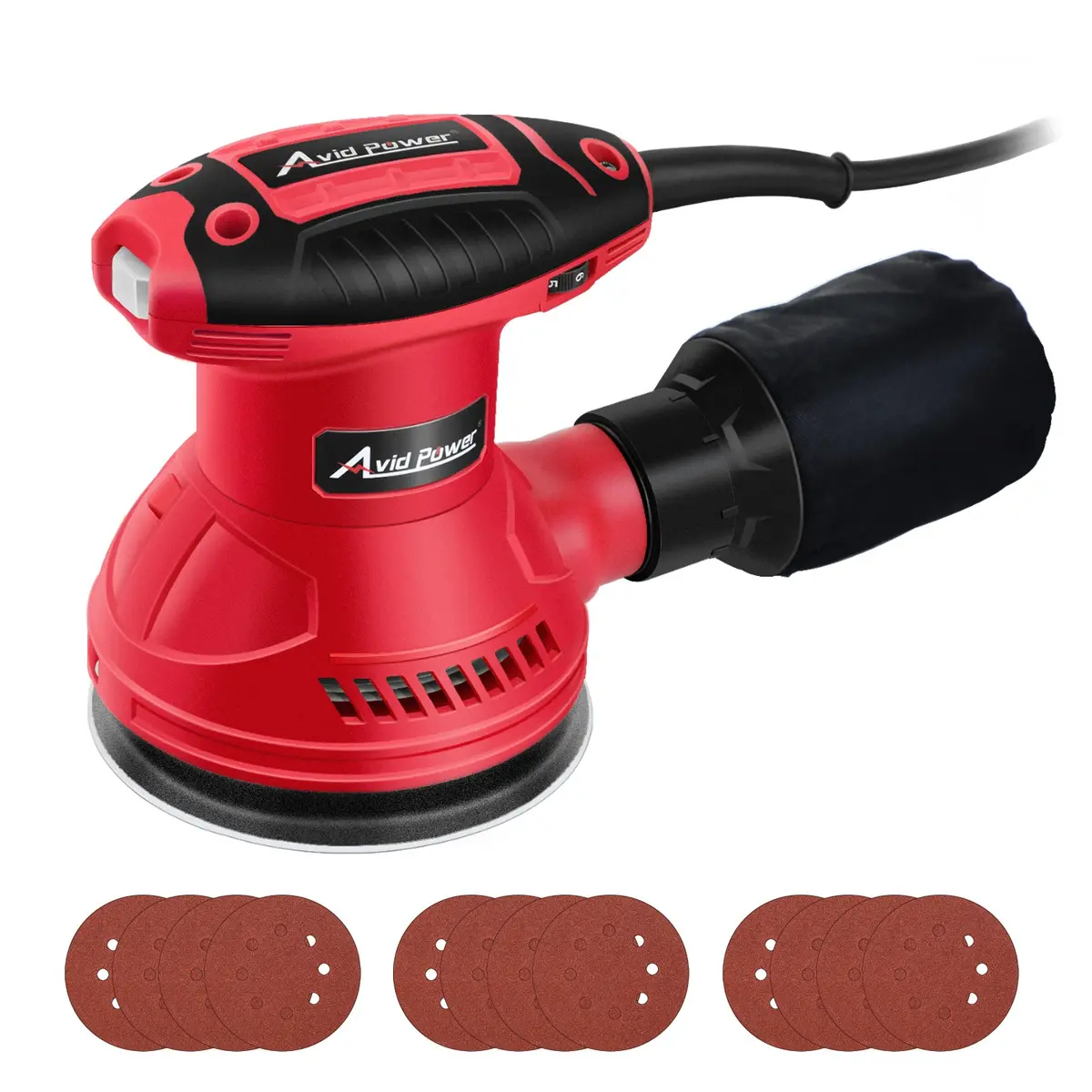 Avid Power Orbital Sander 3.0 Amp 5 Inch Random Orbit Sander 6 Variable Speeds Electric Wood Sander Tool For Woodworking, 7000-14000 Rpm, 12 Pcs Sandpapers 1