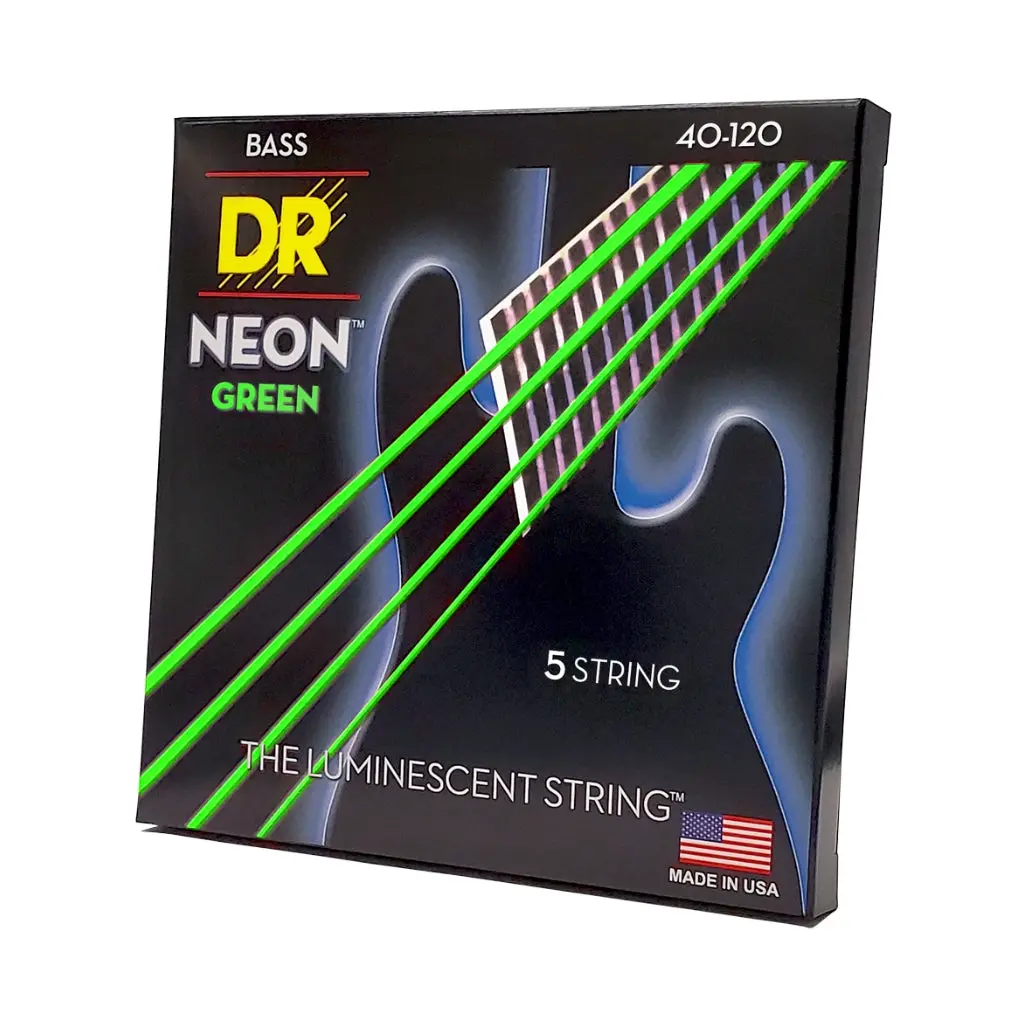 Dr Strings Hi-Def Neon Green K3 Coated 5-String Bass Guitar Strings - Light 40-120 1