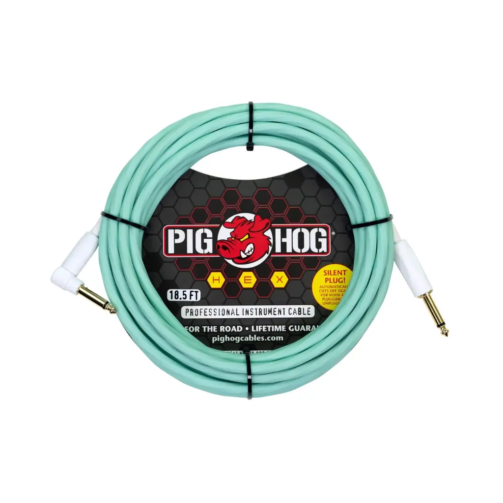 Pig Hog Hex Series Silent Instrument Cable - Seafoam Green, 18.6Ft Right Angle 1