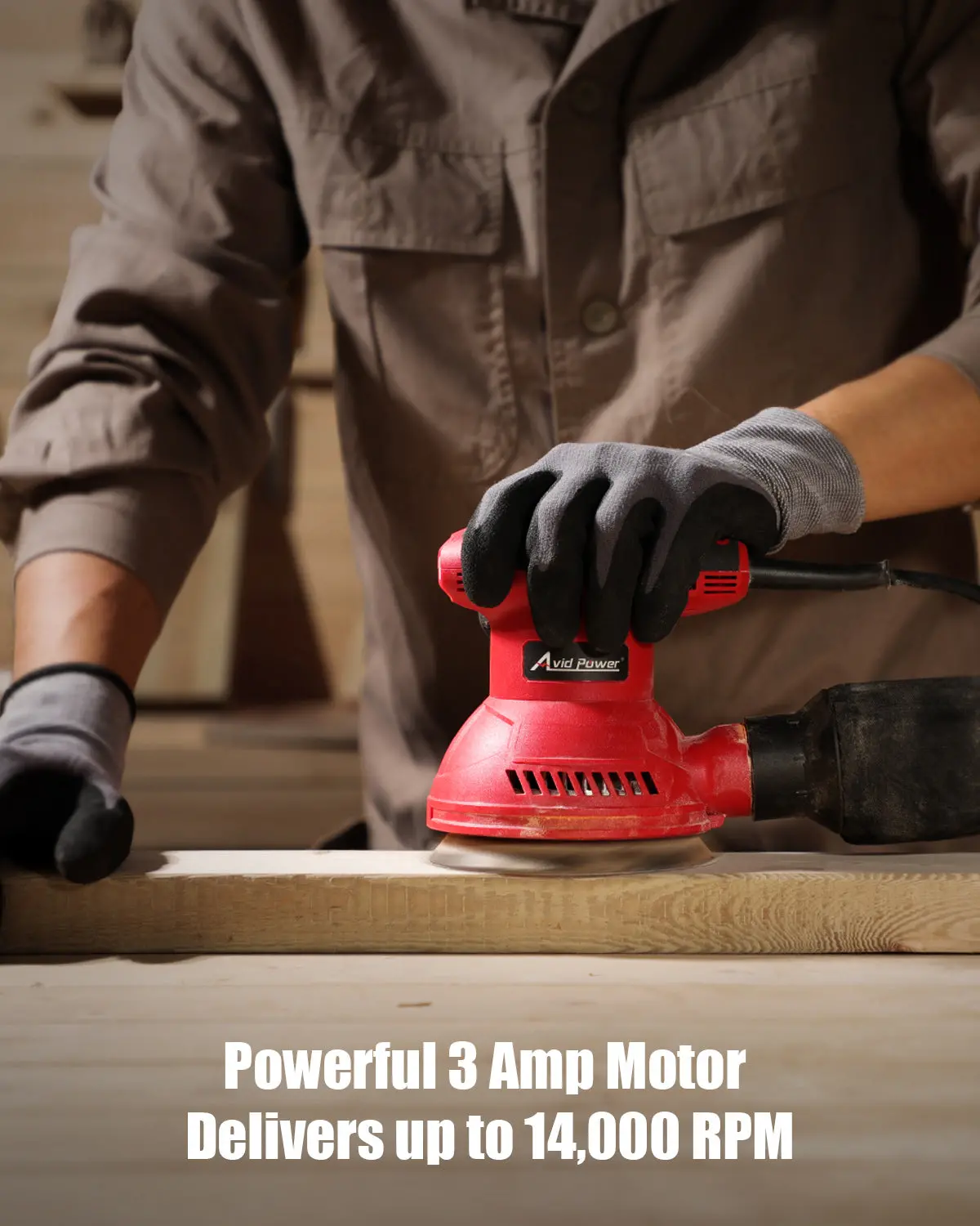 Avid Power Orbital Sander 3.0 Amp 5 Inch Random Orbit Sander 6 Variable Speeds Electric Wood Sander Tool For Woodworking, 7000-14000 Rpm, 12 Pcs Sandpapers 2