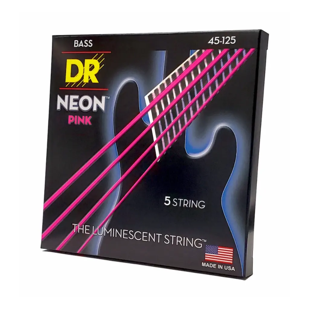 Dr Strings Hi-Def Neon Purple K3 Coated 5-String Bass Guitar Strings - Medium 45-125 1