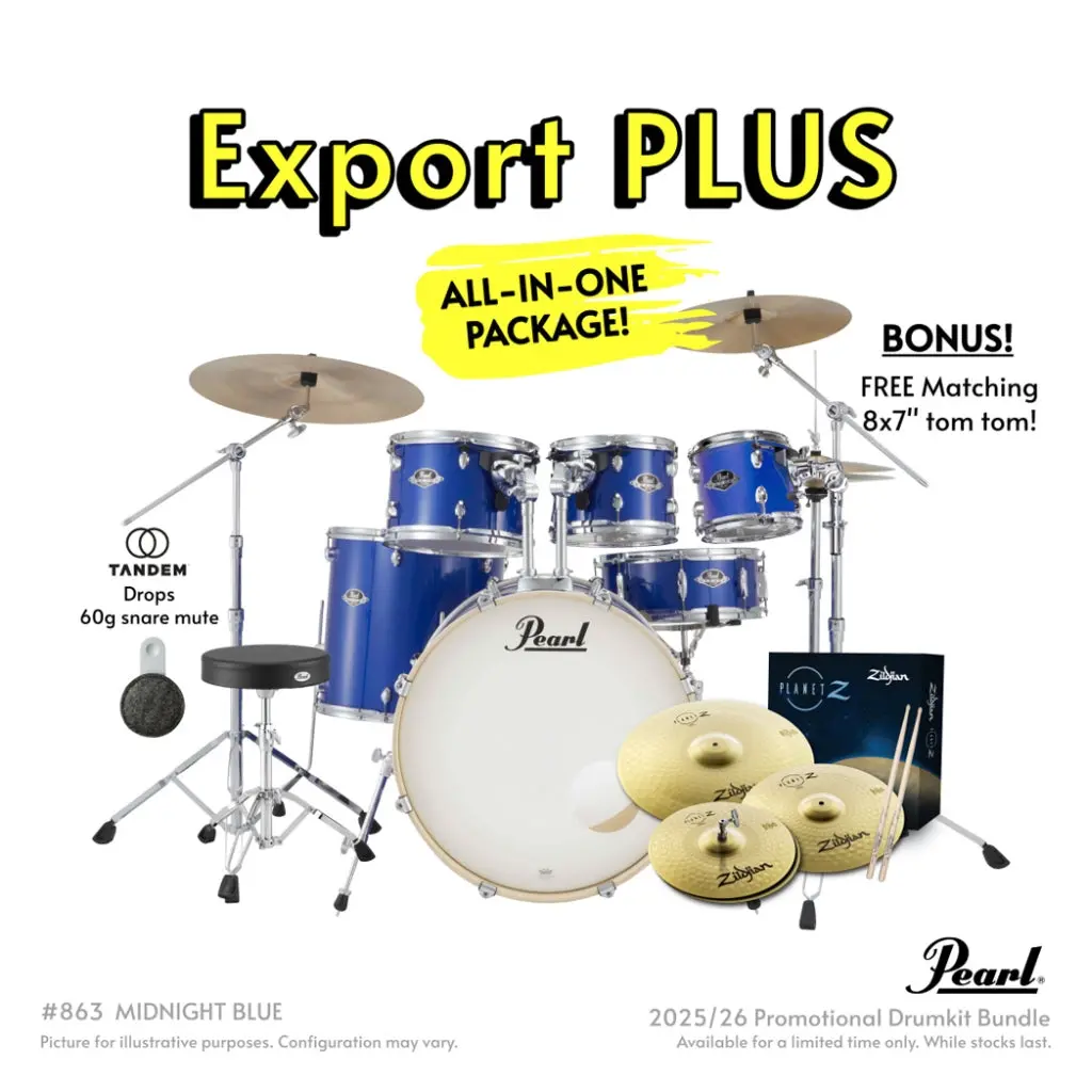 Pearl Export Plus 5Pc 22" Fusion Plus Drum Kit With Zildjian Cymbals - Midnight Blue 1