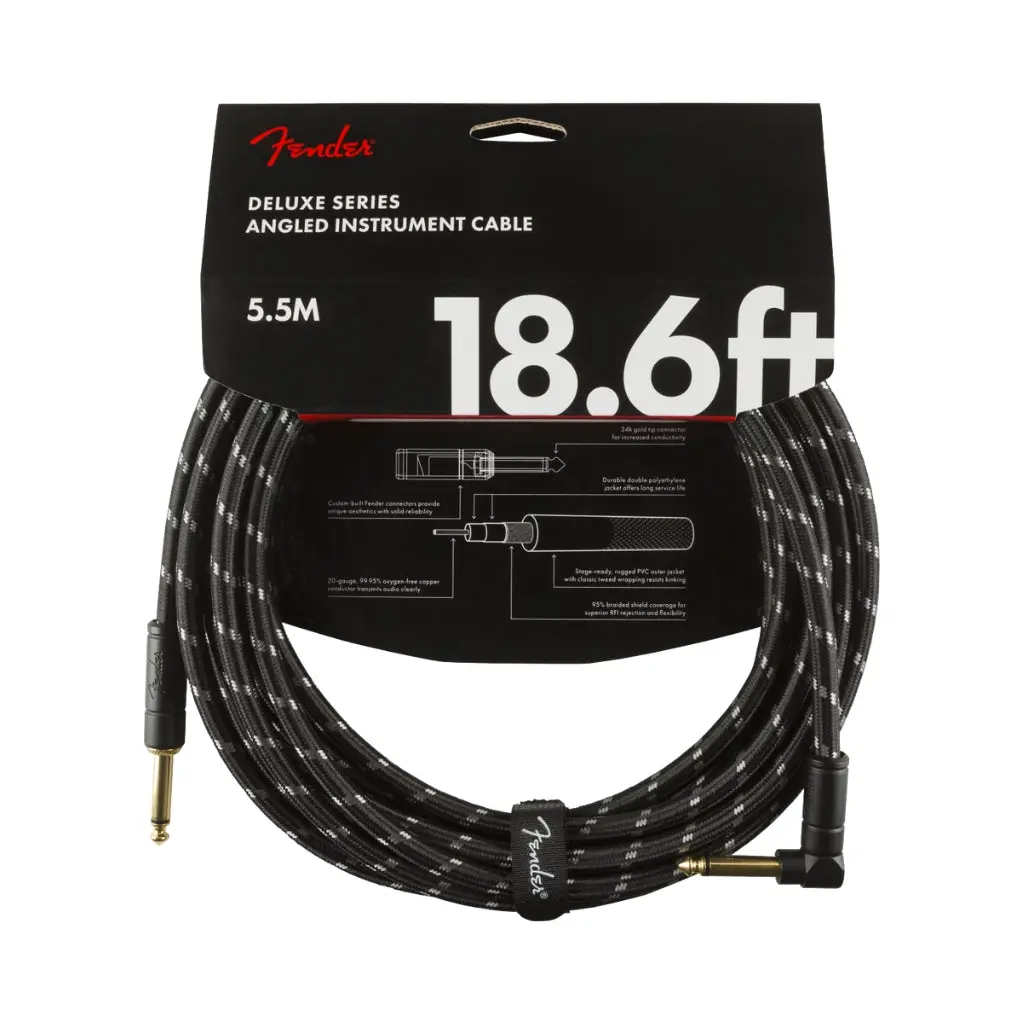 Fender Deluxe Series Straight To Right Angle Instrument Cable - 18.6 Foot Black Tweed 1