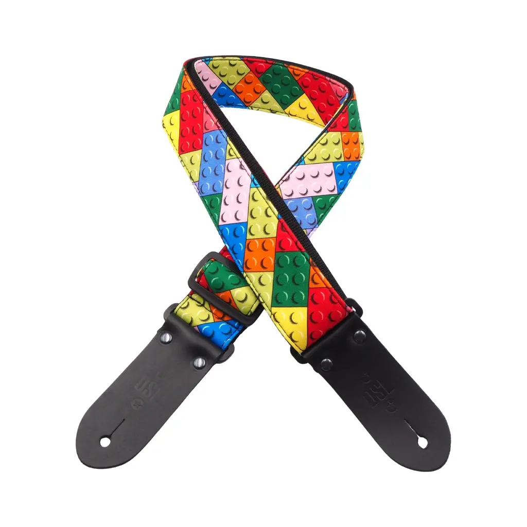 Dsl 2" Handmade Printed Fabric Guitar Strap - Lg Block 1