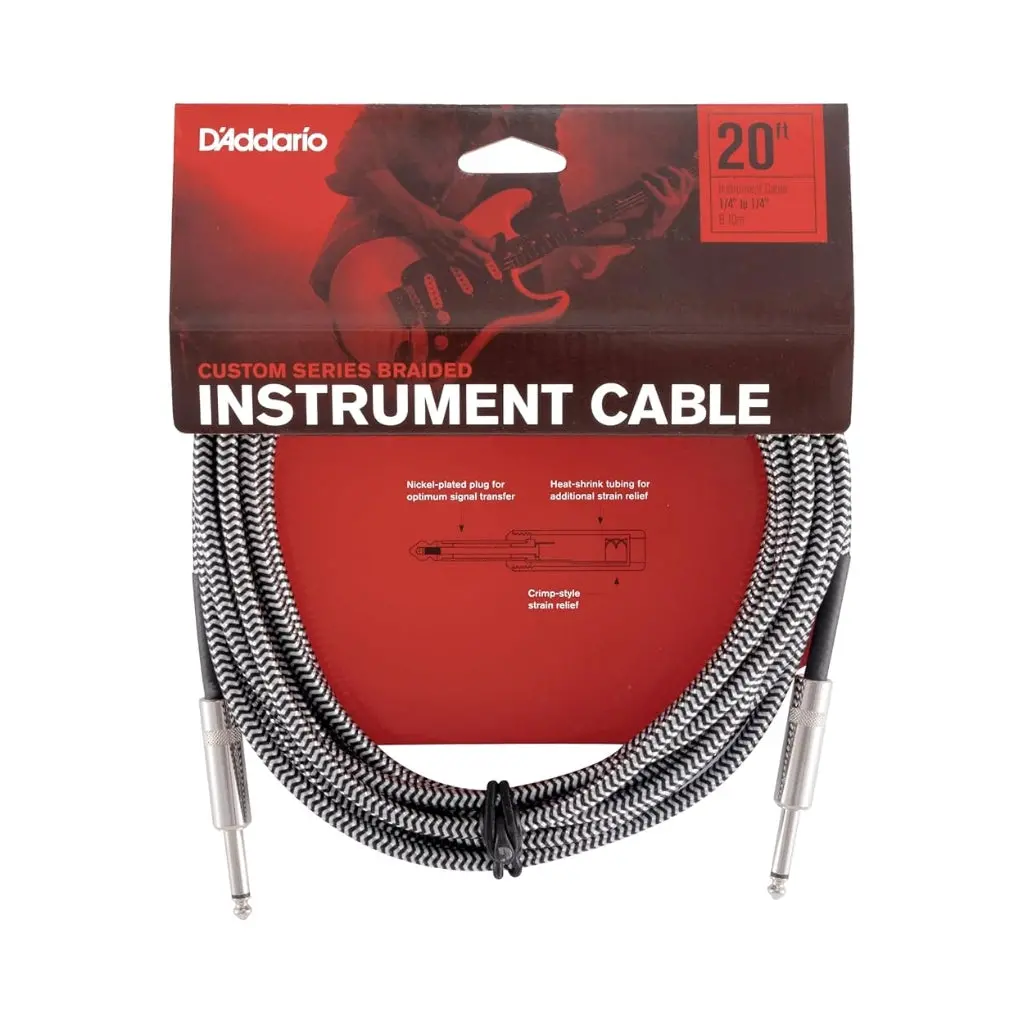 D'addario Pw-Bg-20Bg Braided Straight To Straight Instrument Cable - 20 Foot, Grey 1