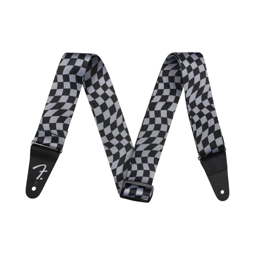 Fender Wavy Checkerboard Guitar Strap - Gray And Black, 2" 1