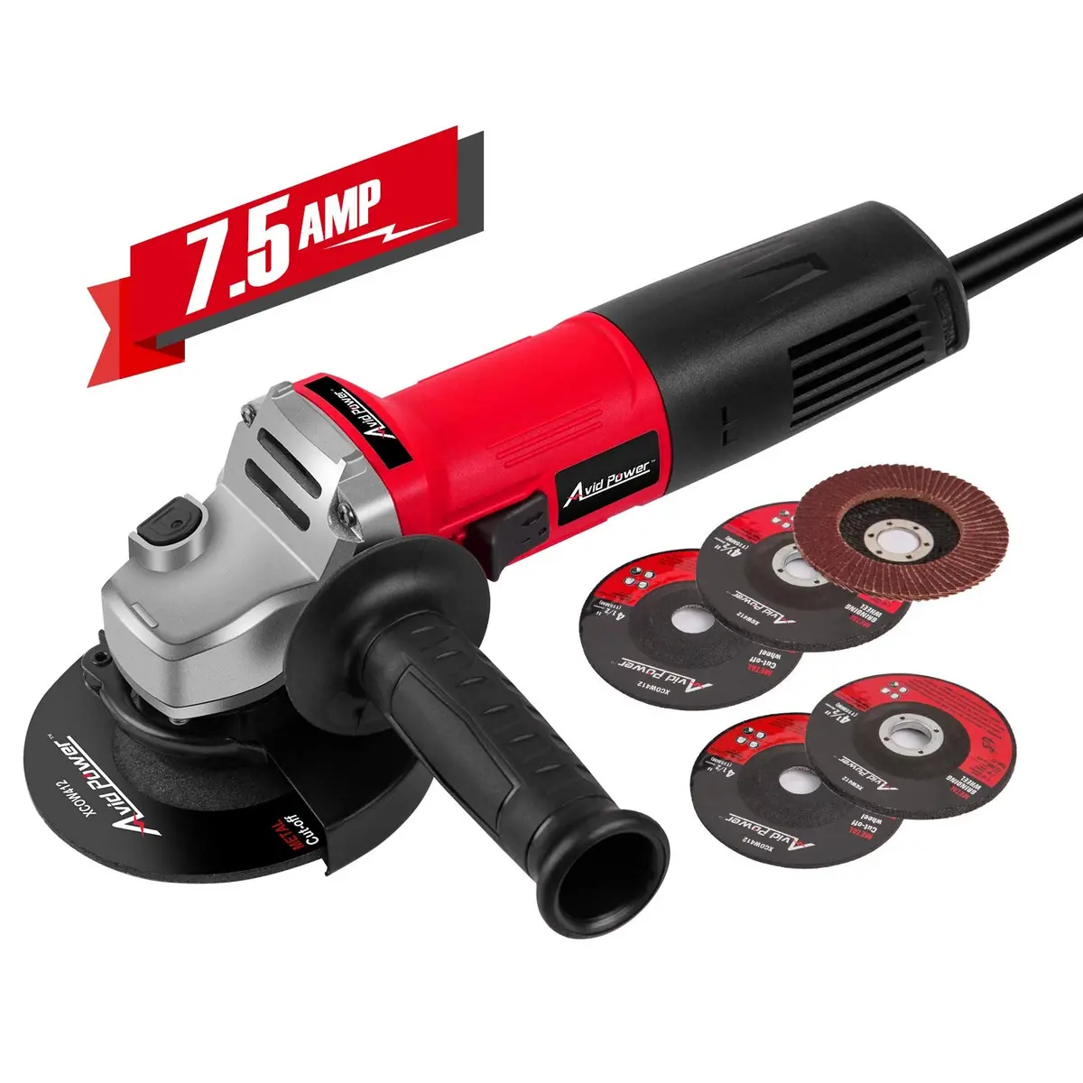 Avid Power Angle Grinder 7.5-Amp 4-1/2 Inch With 2 Grinding Wheels, 2 Cutting Wheels, Flap Disc And Auxiliary Handle 1